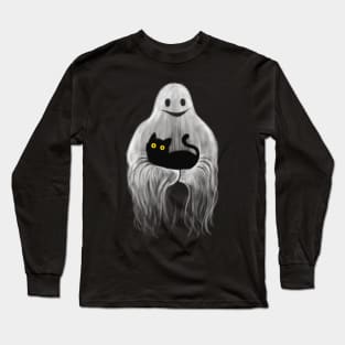 Scary Ghost Holding A Black Cat Long Sleeve T-Shirt